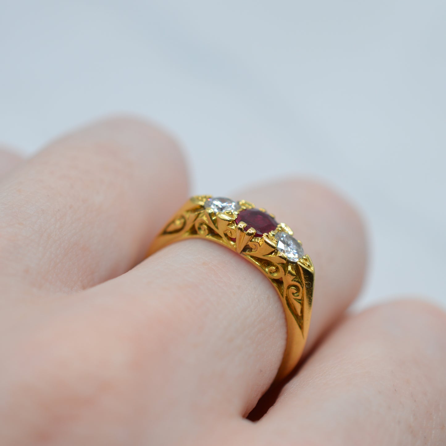 1980s 18ct Gold Ruby & Diamond Trilogy Ring