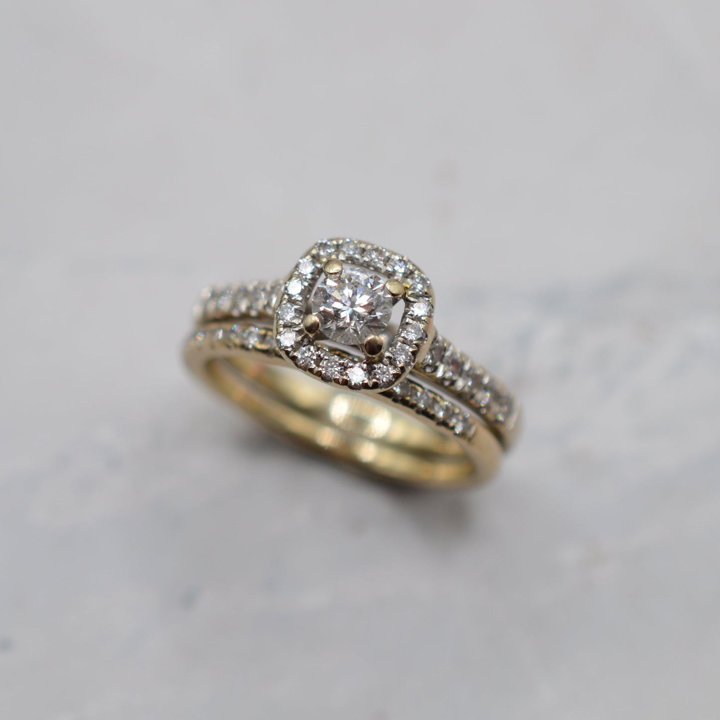 Stacking 18ct Gold Diamond Cluster & Half-Eternity Ring Set