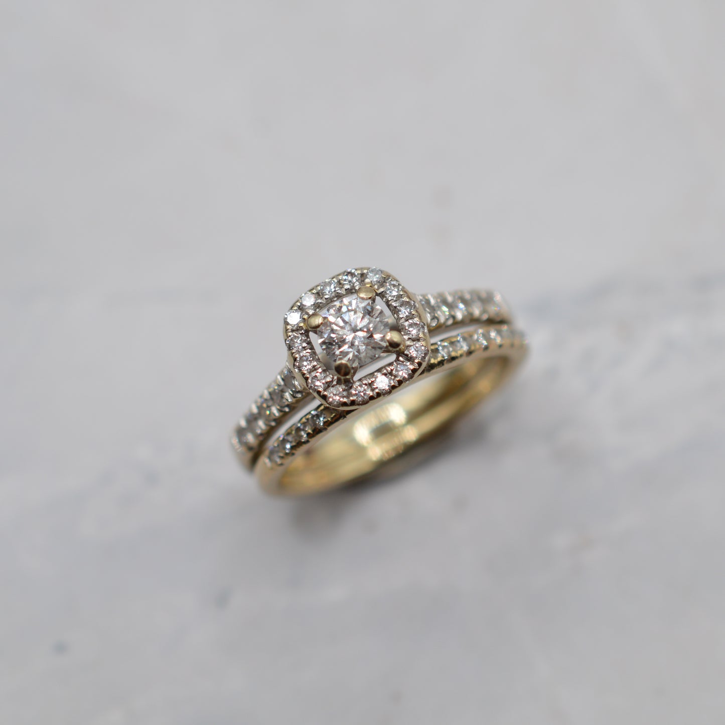 Stacking 18ct Gold Diamond Cluster & Half-Eternity Ring Set