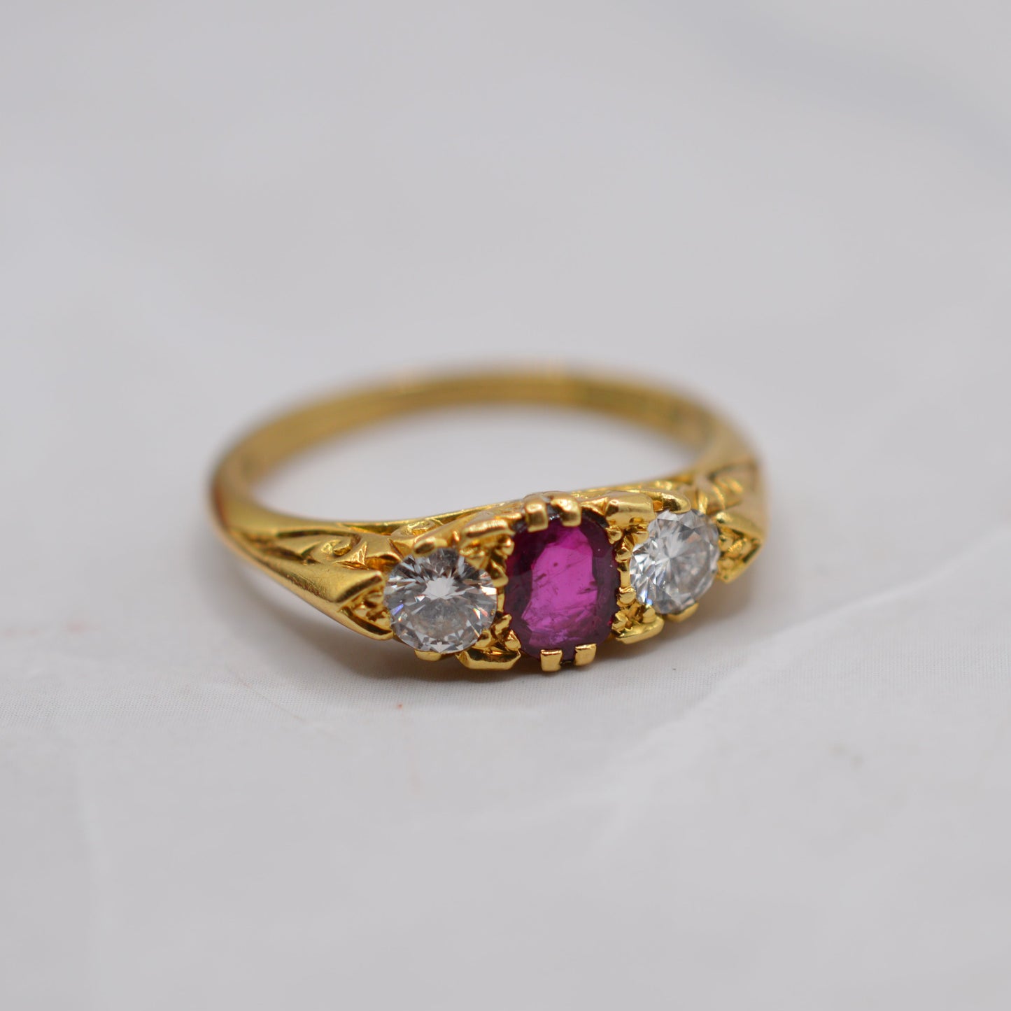 1980s 18ct Gold Ruby & Diamond Trilogy Ring