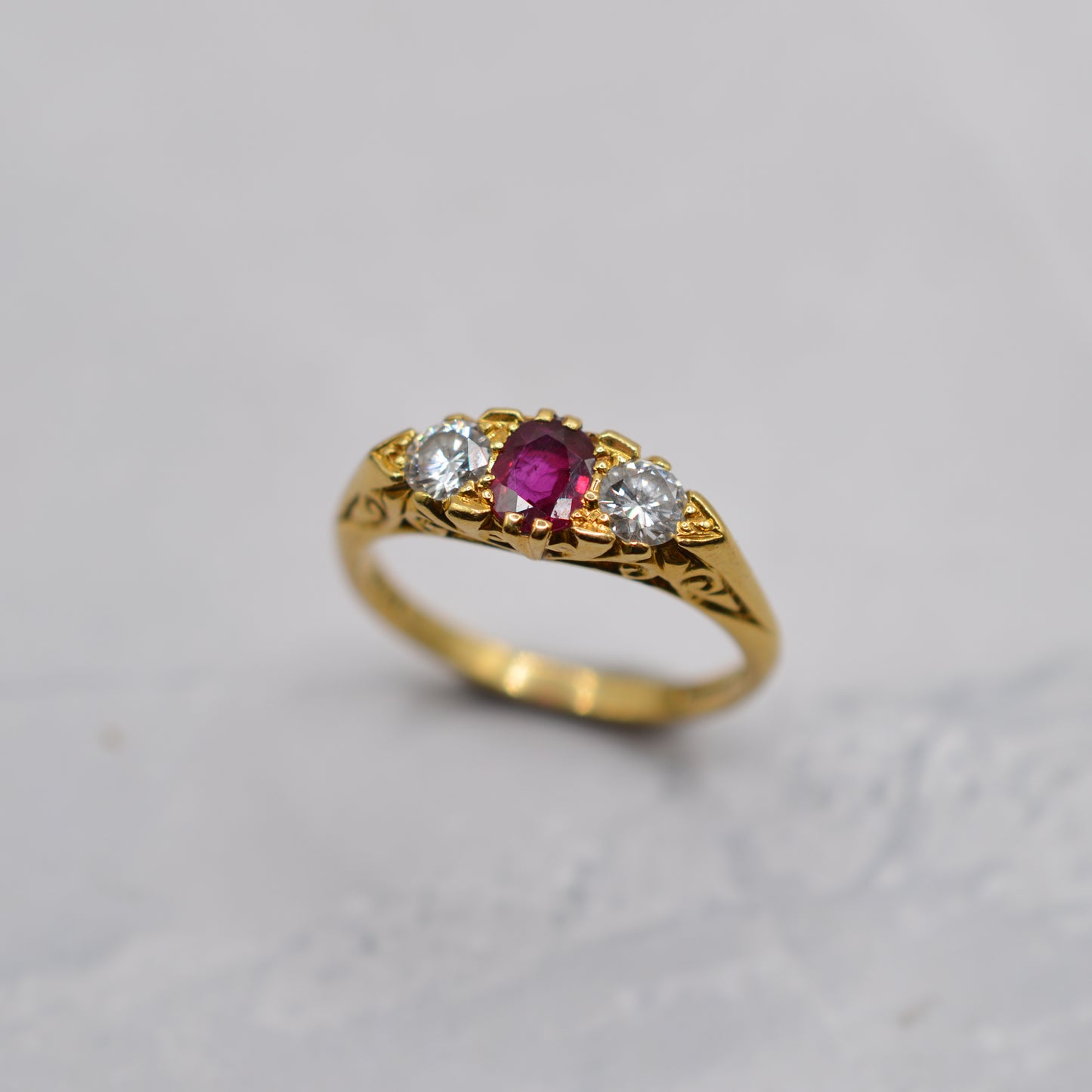 1980s 18ct Gold Ruby & Diamond Trilogy Ring