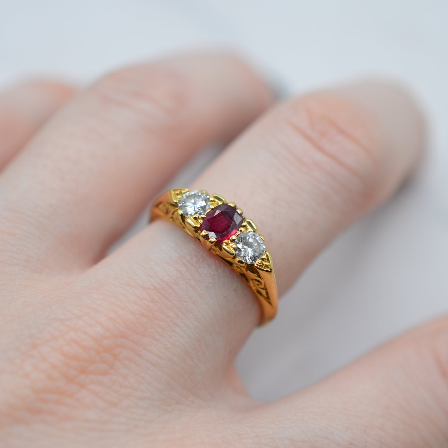 1980s 18ct Gold Ruby & Diamond Trilogy Ring