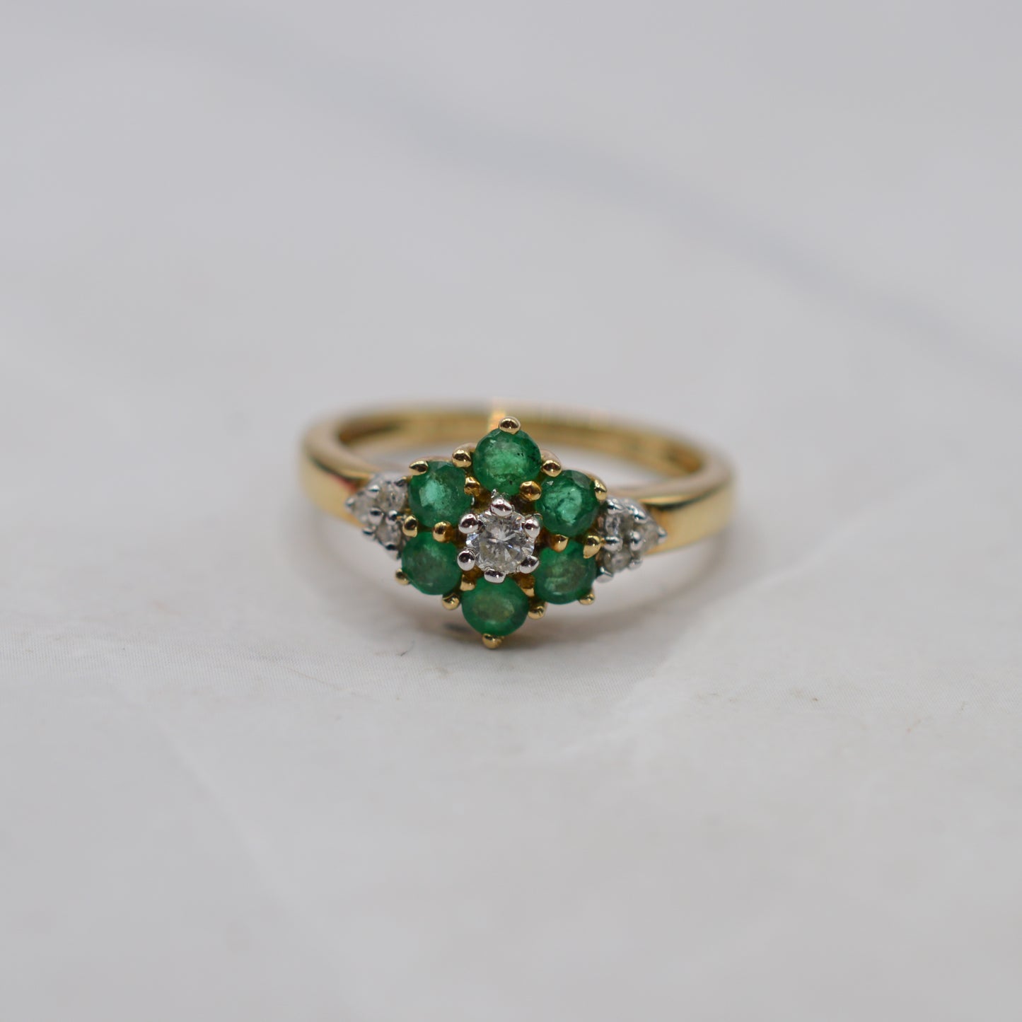 Stacking Set Y2K 9ct Gold Emerald & Diamond Wishbone & Cluster Rings