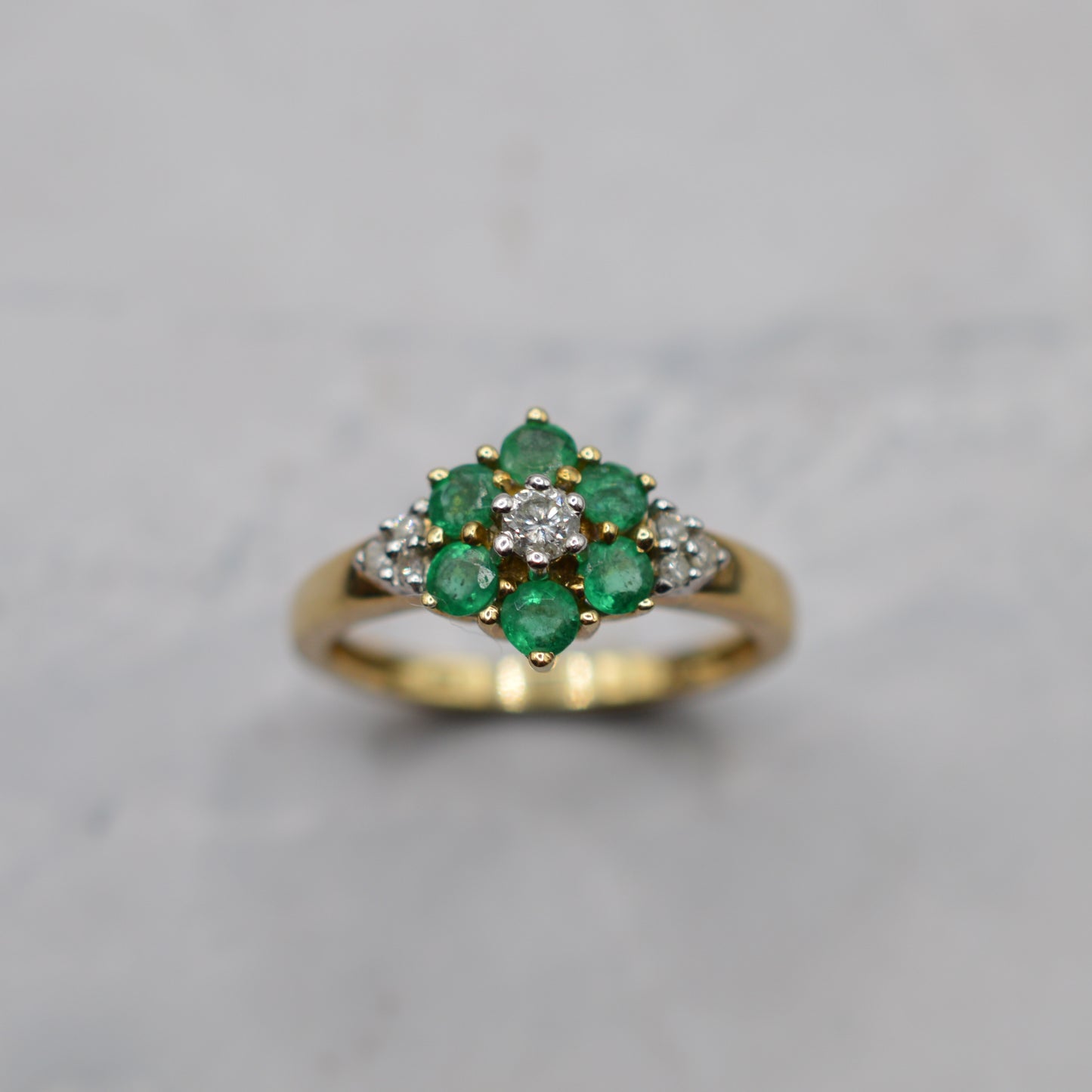 Stacking Set Y2K 9ct Gold Emerald & Diamond Wishbone & Cluster Rings