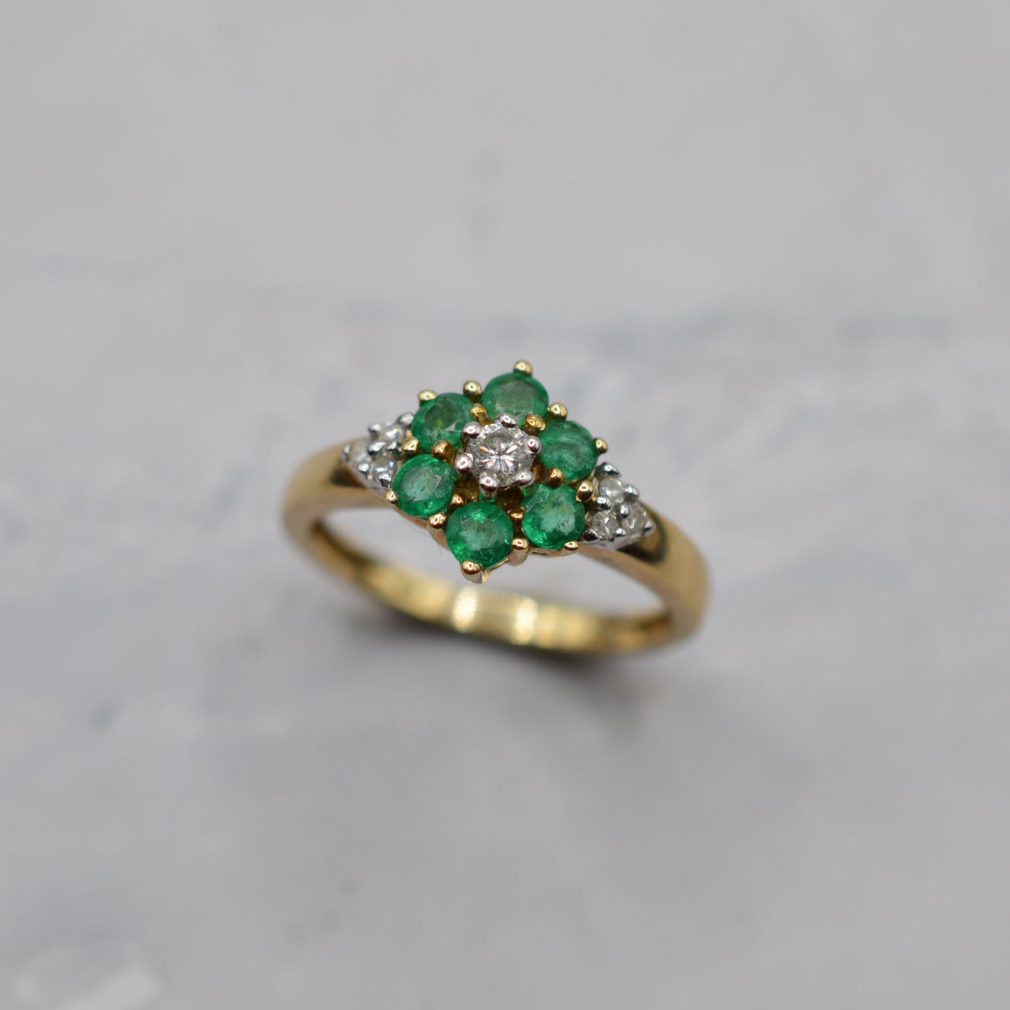 Stacking Set Y2K 9ct Gold Emerald & Diamond Wishbone & Cluster Rings