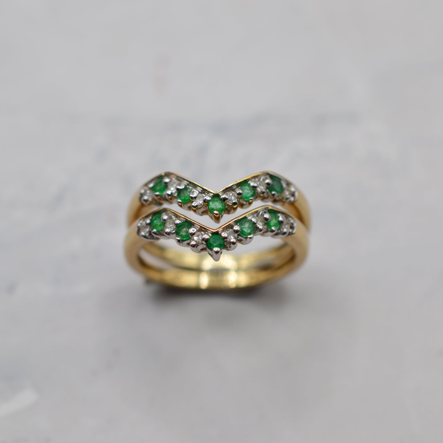 Stacking Set Y2K 9ct Gold Emerald & Diamond Wishbone & Cluster Rings