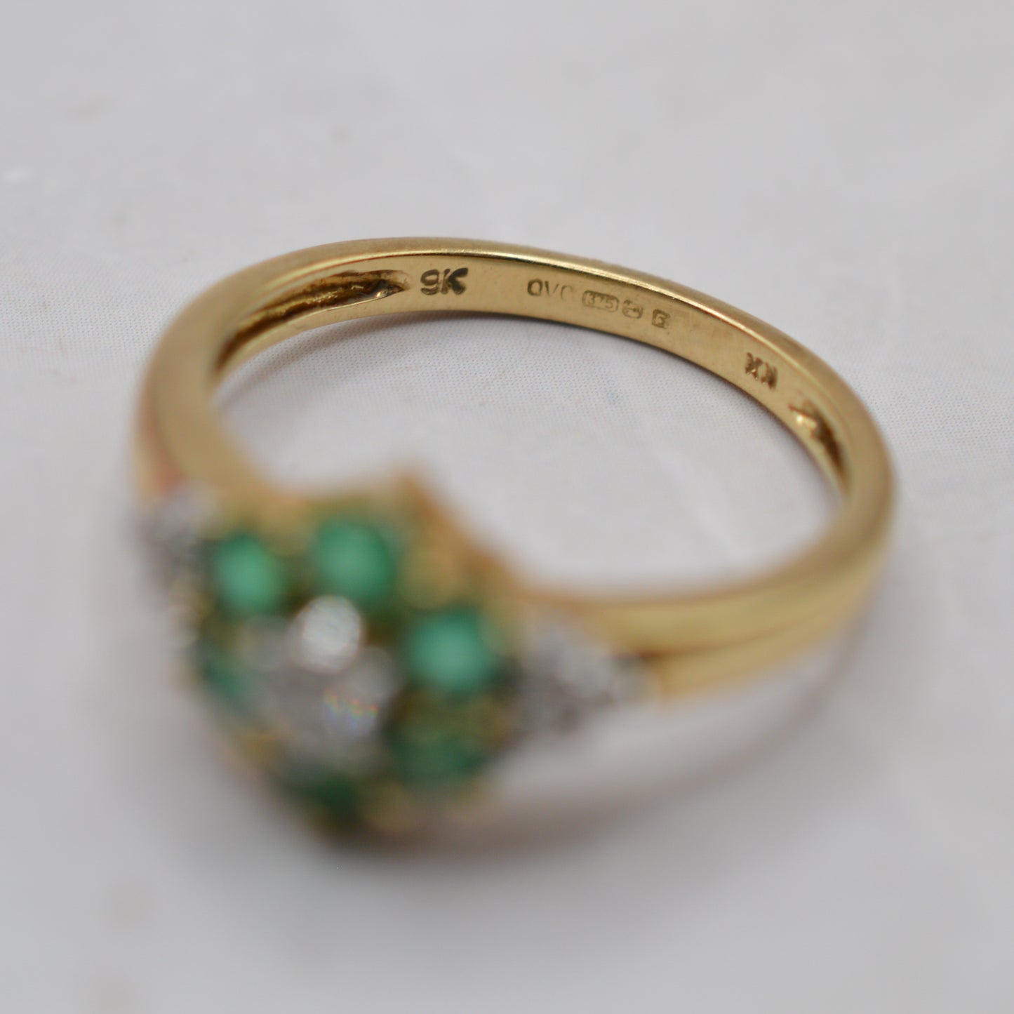 Stacking Set Y2K 9ct Gold Emerald & Diamond Wishbone & Cluster Rings