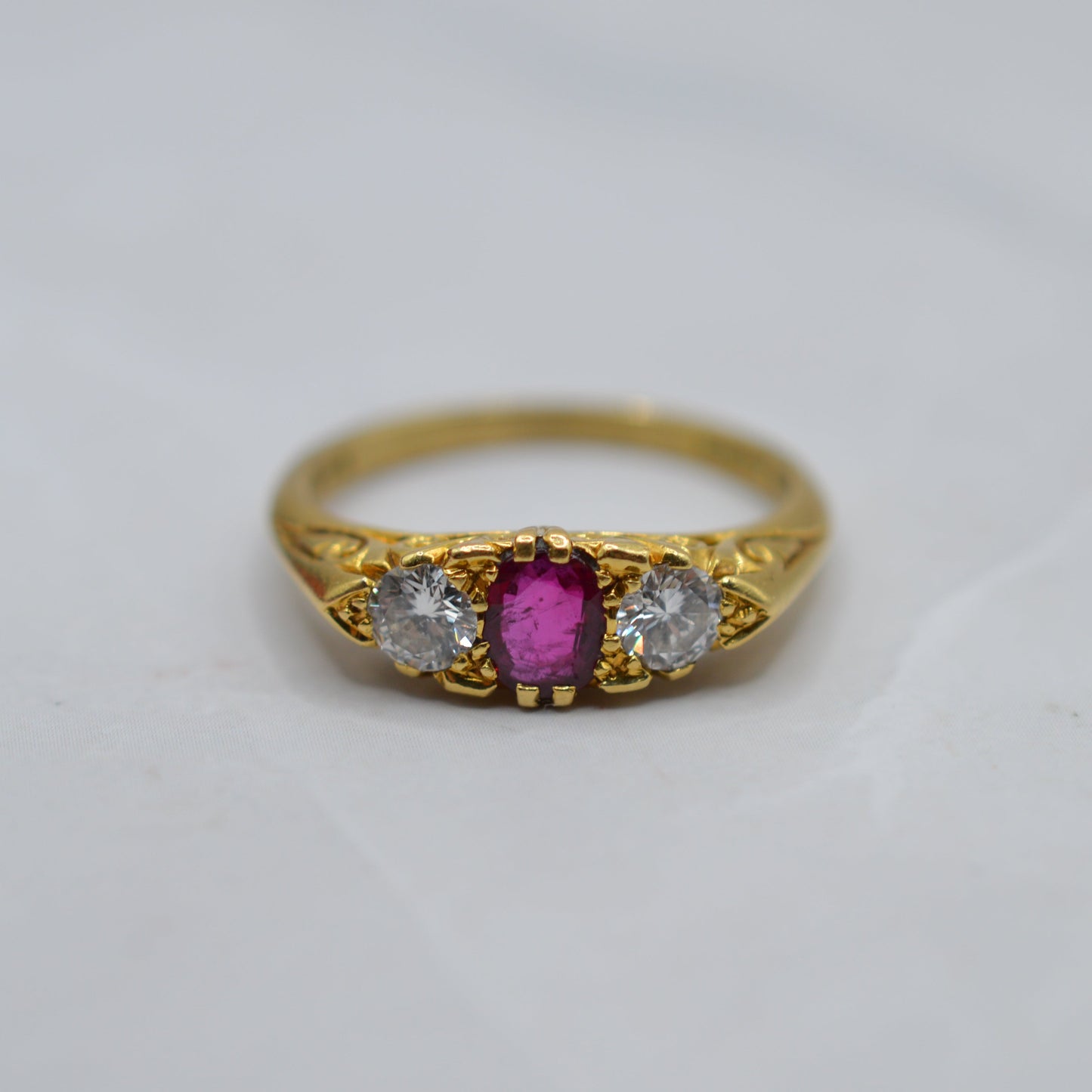 1980s 18ct Gold Ruby & Diamond Trilogy Ring