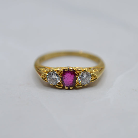 1980s 18ct Gold Ruby & Diamond Trilogy Ring