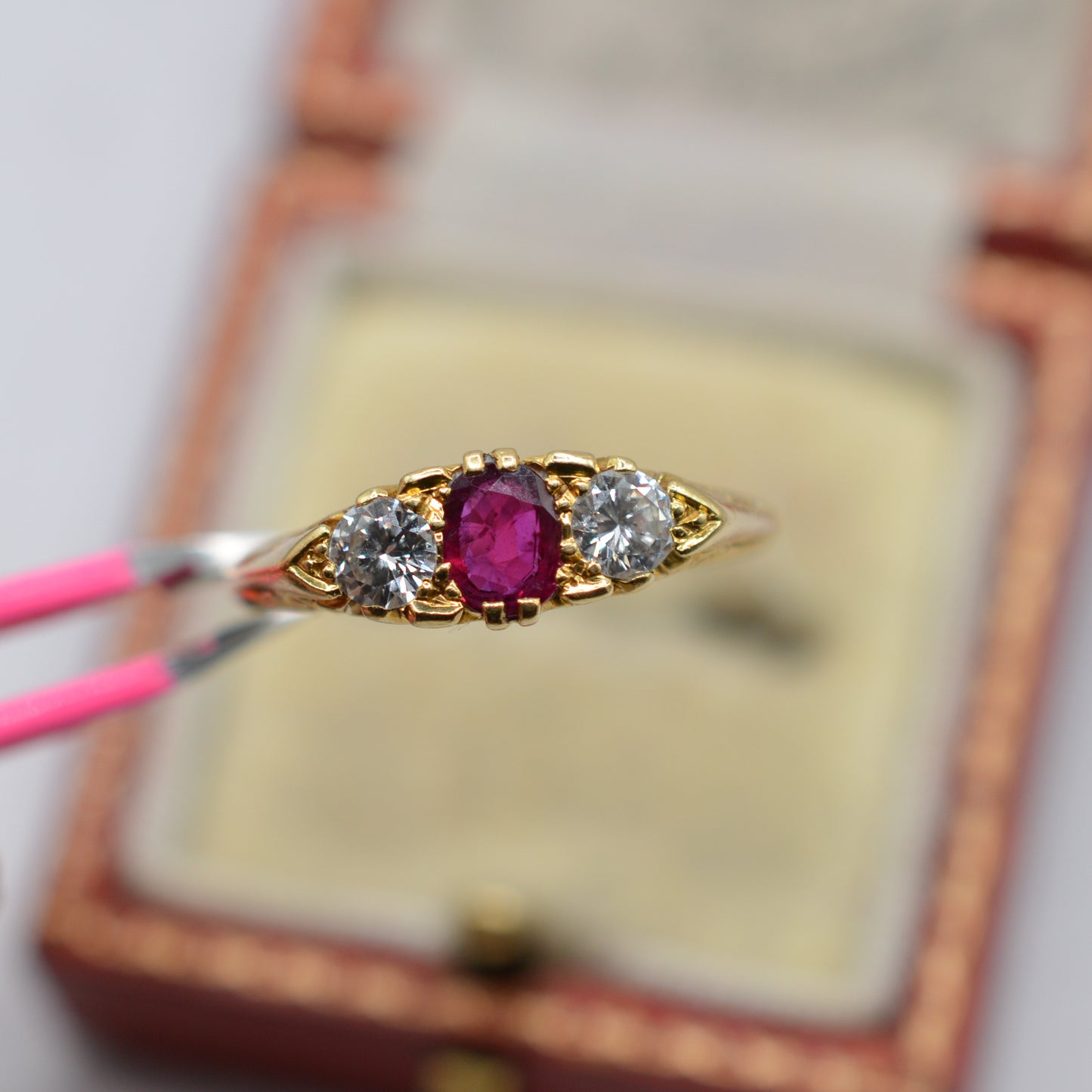 1980s 18ct Gold Ruby & Diamond Trilogy Ring