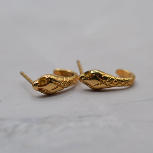 Vintage 1965 9ct Gold Snake Half-Hoop Earrings