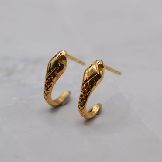 Vintage 1965 9ct Gold Snake Half-Hoop Earrings