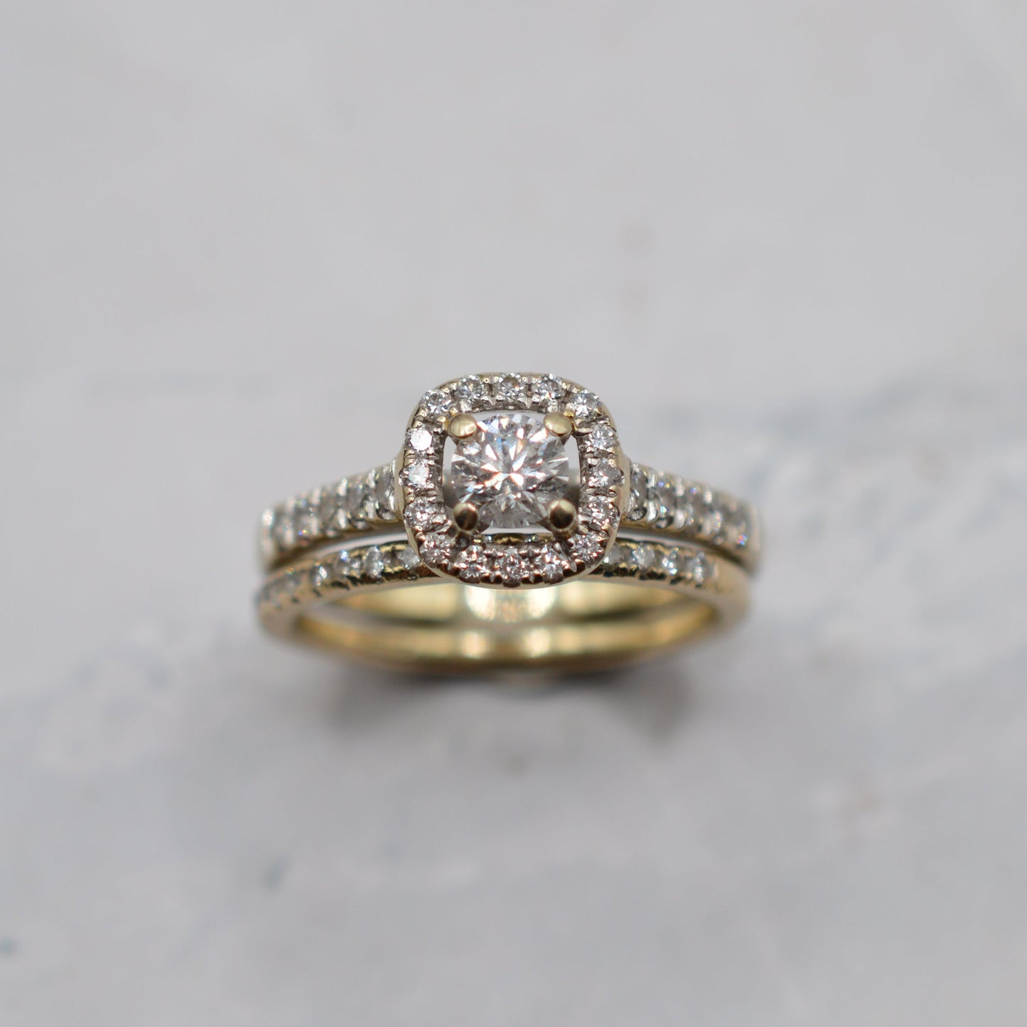 Stacking 18ct Gold Diamond Cluster & Half-Eternity Ring Set